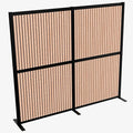 VIVO Modular Wall System, 2 PET Panels, Modern Professional Office Cubicle Dividers, Freestanding Privacy-Screen, 66 inches High, Wood Slat, Black Frame, PP-MWS63BWD