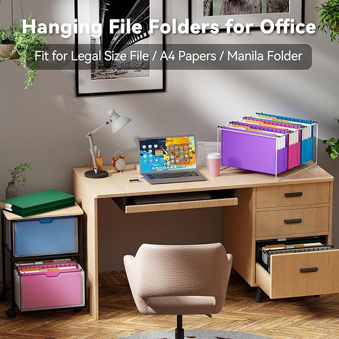 Ansook Legal Size Hanging File Folders Extra Capacity,Heavy Duty 4" Expandable File Cabniet Folder with 1/5 Tabs,6 Pack Plastic Hanging Folders,Hanging File Organizer for File Frame Box