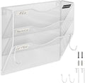 BOHDK Wall File Organizer, 3 Tire Hanging File Folder Mail Organizer, Vertical Mesh Metal Door/Wall Mount Hanging File Organizer, Paper Document Magazine Rack with Hooks for Home Office White