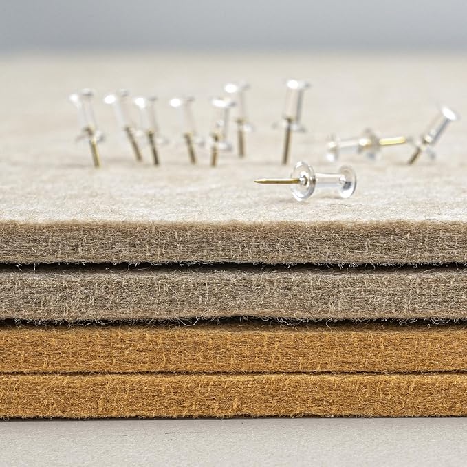 Bulletin Board, 36 x 24 inches Felt Board - Decorative Pin Board, Cork Board Alternative for Wall, 3' x 2' Foldable Self-Adhesive Vision Board Prayer Board with 20 Pushpins - Beige Brown