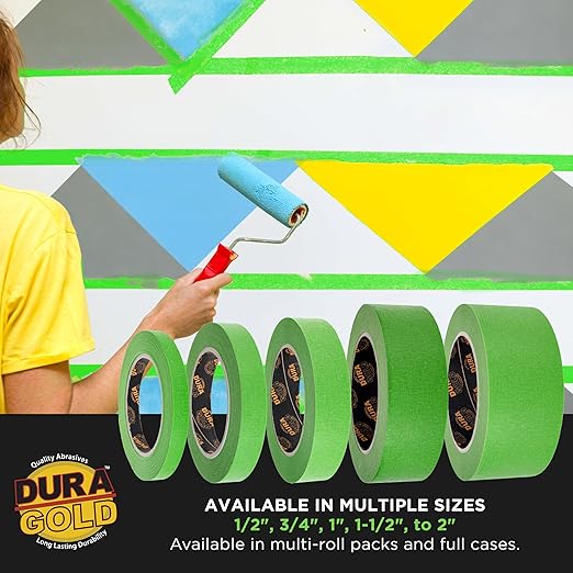 Dura-Gold Green Automotive Masking Tape 1/2 Inch (12mm x 55 Yards), Case of 72 Rolls - Premium High-Performance, Heat Resistant - Auto Refinish Painting, Car Detailing, Autobody Repair, Painters Tape