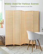 JOSTYLE Room Divider Folding Privacy Screen, 5 Panel Room Dividers 6 ft. Tall Bamboo Partition Wall Separation Dividers Freestanding, 99" W * 70.9" H