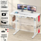 SHW 55 x 28 Inches Electric Height Adjustable Standing Desk with Drawer and Memory Preset, White
