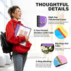 WOT I Telescoping Project Organizer 2-Pack, Refillable 3 Ring Binder with Dividers and Pockets, 13 Pocket Folders, 1 Inch 3 Rings, Purple