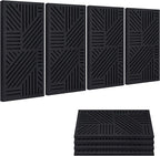BUBOS 4 PACK Thickened Acoustic Panels, 23.6''x11.8'' Self-Adhesive Sound Absorbing Cavity Acoustic Wall Panels for Theater Studio Room Recording Room Gaming Room Meeting Rooms,VortexCore Black