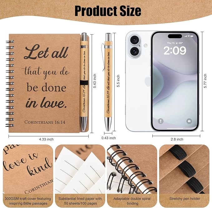 60 Pcs/30 Set Christian Gifts Spiral Notebooks Bulk Journals with Christian Pens Prayer Journal Christian Journal for Women and Men, Perfect Home Gifts