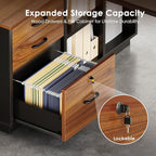 AODK 71 Inch Executive Desk, L Shaped Desk with Drawers and File Cabinet, Large Office Desk with Storage Shelves, Corner Computer Desk for Home Office, Walnut + Black