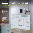 Magnetic Weekly Planner for Fridge - 17x12” Stain-Resistant Dry Erase Whiteboard Fridge Calendar with Large Writing Space for Schedules, Chores & Meals - Includes 4 Markers & Eraser