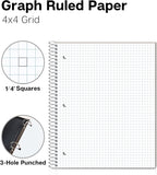 Dunwell Graph Paper Notebook 8.5 x 11 (Black) Plastic Cover, 100 Sheets (200 Pages), 4x4 Squares, 1 Subject Graph Paper Spiral Notebook, 1/4" Grid, Pocket Divider, Easy Tear-Off, 3-Hole Punched