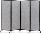 Upgrade Version Room Partition and Divider, Freestanding Rolling Dividers with Wheels,Office Privacy Screen Divider Wall,Classroom Felt Dividers,8'2"L* 6'7"H,4 Panel，Light Grey