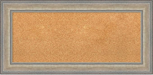 Amanti Art Natural Cork Board for Wall, 17x35 Vision Board with Silver Wood Frame, Medium Corkboard Office Decor for Home Organization, Traditional Corkboard Pinboard to Display Items for Home