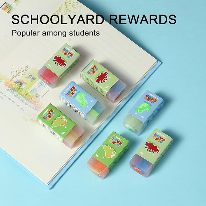 18Pcs Cute Dinosaur Erasers for Kids Bulk, Kawaii Fun Pencil Jelly Erasers for School Classroom Supplies Prize Gifts Party Favors