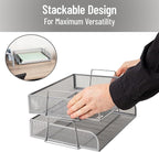 Mind Reader Stackable Paper Tray, Desktop Organizer, File Storage, Office, Metal Mesh, 13.25" L x 9.75" W x 6.25" H, 2 Pcs., Silver