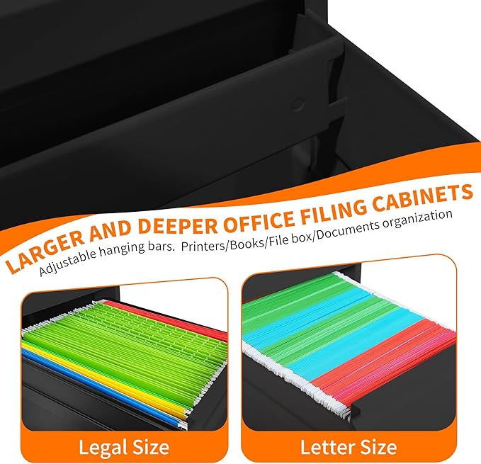 OPTYMIRA 4 Drawer Metal File Cabinet with Lock Heavy Duty Lockable Filing Cabinets Home Office Steel File Cabinet Black Vertical File Cabinets for Legal/Letter Size File,Assembly Required