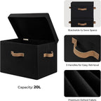 StorageWorks Fabric Storage Bins with Lid, Decorative Storage Boxes for Shelves, Stackable Closet Organizer Basket with Handles, Large, Black, 2-Pack