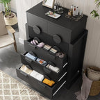 LGHM Fluted Dresser for Bedroom with 6 Drawers, Modern 6 Drawers Dressers with Semicylinder Fluted, Solid Chest of Drawers, 44.5" Tall Dresser with Stable Steel Frame, Metal Handles, Black