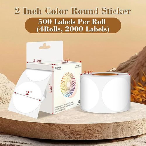 2 Inch Color Coding Round Labels (2000Pcs, 4 Rolls) - Round Colored Dot Stickers for Inventory, Pantry, Warehouse Organization - White Circle Dot Labels
