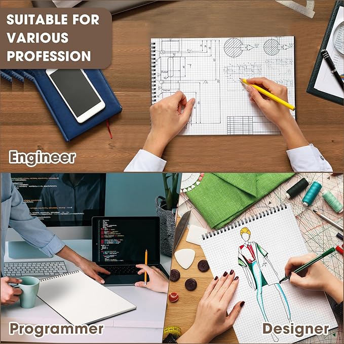 Engrowtic 12 Pack Top Spiral Graph Paper Notebooks 8.7 X11.4 Inch A4 Grid Paper Notepad 70 Sheet Memo Steno Pad for Engineering Writing Sketching Drawing School Office Supplies (Black)