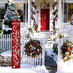 ARTUFAN Merry Christmas Red with Star porch sign Welcome for Front Door Porch Deck Patio or Wall -Indoor and Outdoor Decorative Farmhouse Rustic Vertical Porch and Yard Decor - 7.8''x47.5''