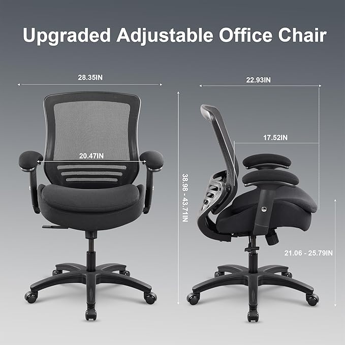 400lbs Ergonomic Office Chair with Double Seat Cushion and Soft Armrests for Executive Computer Desk with Built-in Lumbar Support (Black)