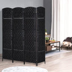 HOMCOM Room Divider, 4 Panel Folding Privacy Screen, 6FT Tall Portable Wicker Weave Partition Wall Divider for Bedroom, Home Office, Black