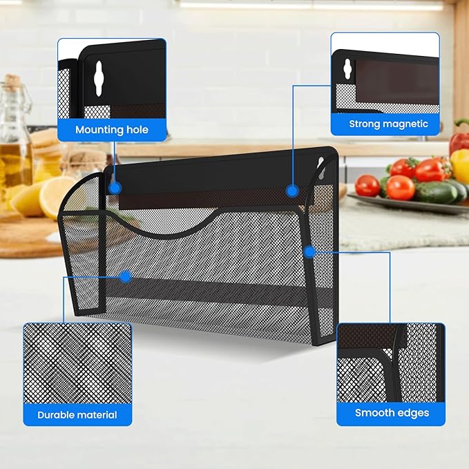 KZWKRG 6 Pack Magnetic File Holder, Magnetic Pocket Wall File Holder, Mesh Wall Paper Organizer, Vertical Mail Basket, Storage Organization Magazine Rack for Office, Home and School