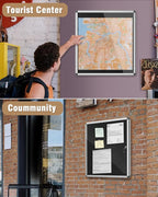 Mifuro 28"x26" Enclosed Bulletin Board, Lockable Weather-Resistant Aluminum Cork Noticeboard for School & Office, Silver Frame w/Black Flet