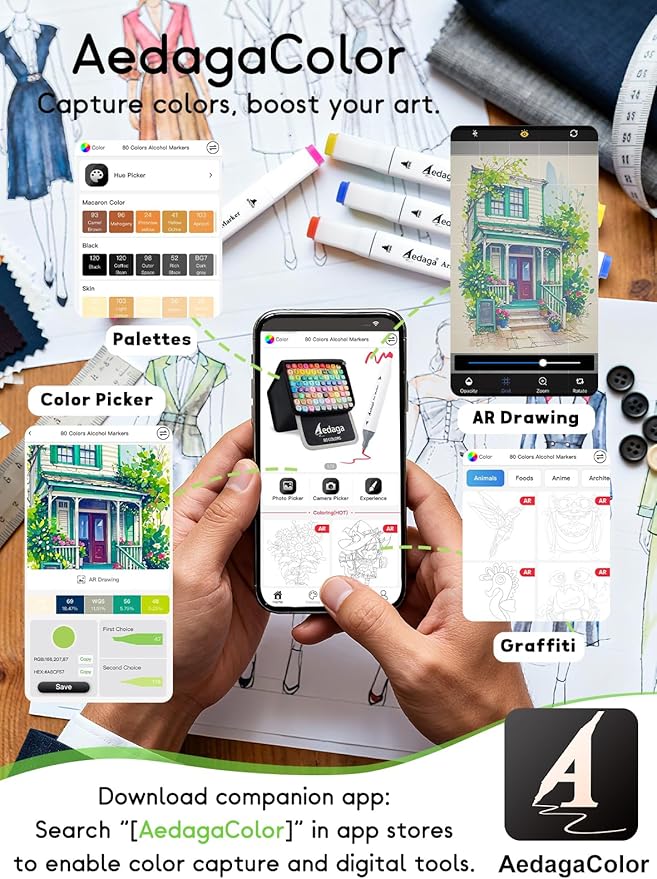 AEDAGA 280 Colors Alcohol Markers with Free App, Dual Tip Art Markers with Kickstand Case for Artists Adults,Alcohol Based Marker for Coloring Painting Sketching and Drawing, Great Gift
