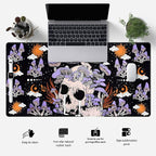 Black Mouse Pad Mushroom Desk Pad Skull Skeleton Purple Pc Laptop Office Keyboard Mouse Pads, Large Gaming Setup Office Extra Large Deskmat Laptop Mousepad 31.5x15.8 in-with Stitched Eges