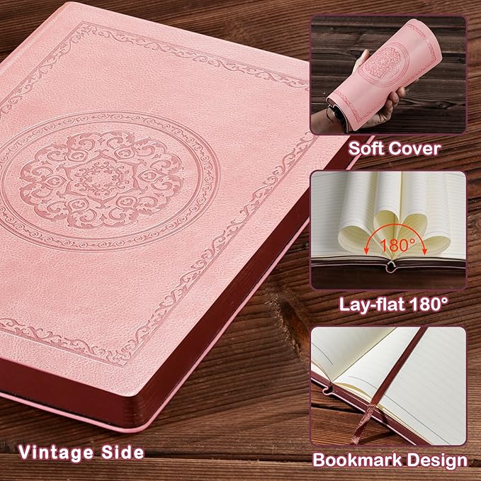 2025 Leather Vintage Journal Notebook,300 Pages,Leather Softcover Lined Journal Notebooks for Women Men,Notebook Journals for Writing Travel,Business,Office,Rose Gold Pink