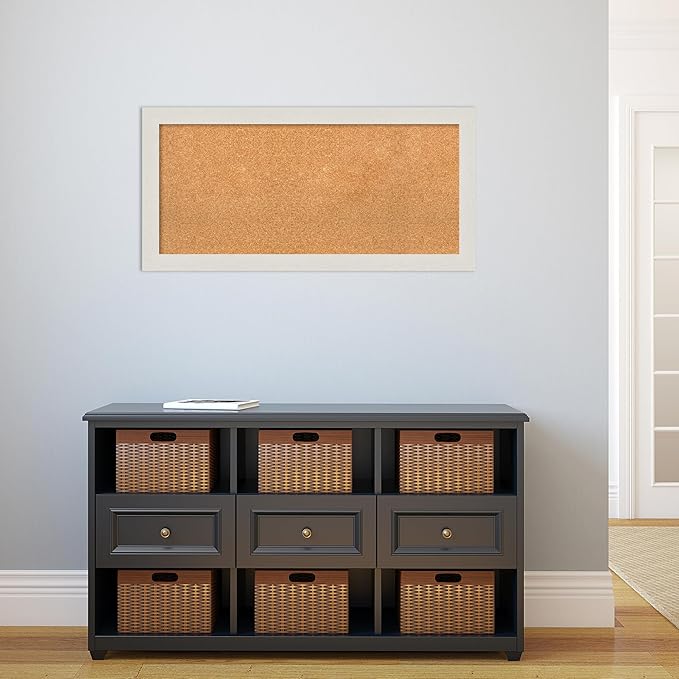 Amanti Art Natural Cork Board for Wall, 19x39 Vision Board with White Frame, Medium Corkboard Office Decor for Home Organization, Country Rustic Corkboard Pinboard to Display Items for Home