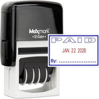 MaxMark Office Self Inking Date Stamp with Phrase Paid - 2 Color Blue/Red Ink