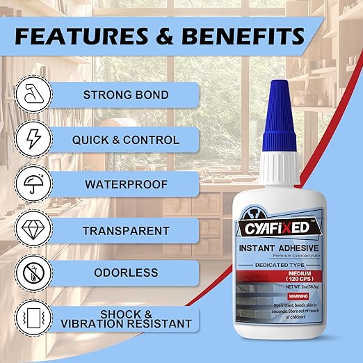 CYAFIXED Professional Grade Cyanoacrylate Super Glue, Medium Viscosity CA Glue for Woodworking, 2 oz. (56.8 Grams) - Instant Adhesive for Woodturning, Pen Turning, Hobby Models & Most Wood Bonding