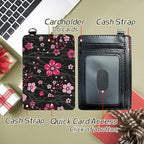 BWEGRHE Small Travel Wallets, Pink Cherry Blossom Slim Minimalist Front Pocket Wallet with Wristlet, RFID Blocking PU Leather Credit Card Holder with ID Window Change Purse for Men Women