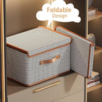 Tuza 2 Pack Storage Bins with Lids, Collapsible Closet Organizer Container, Fabric Organizer Box with Handles, Decorative Storage Boxes with Lids for Organizing Clothes, Books, Light Grey, Large