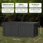 Yardgrace Extra-Large 150 Gallon Outdoor Chest Storage Waterproof - Outside Storage Box & Bench, Resin Deck Chest for Patio/Pool, Lockable UV-Resistant, Onyx Black