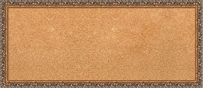 Amanti Art Natural Cork Board for Wall, 14x32 Vision Board with Bronze Frame, Medium Corkboard Office Decor for Home Organization, Traditional Corkboard Pinboard to Display Items for Home