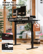 FiCiHi Electric Standing Desk with Four Drawers, Adjustable Height Sit Stand Desk, C-Clamp Compatible Home Office Desk with Storage Shelf & Monitor Stand Riser, 40 x 24 Inch, Classical Black