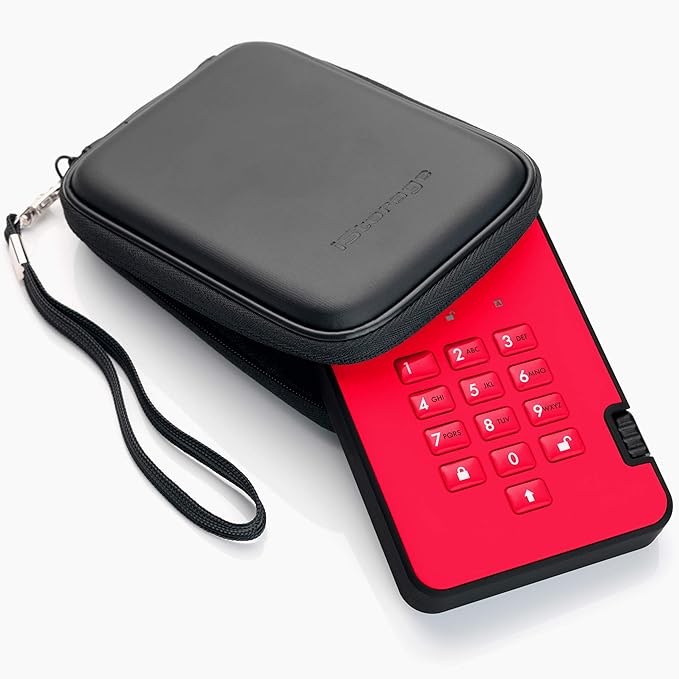 iStorage diskAshur2 HDD 1TB Red | Secure portable hard drive | Password protected | Dust & water resistant | Hardware Encryption