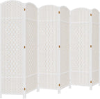 DURASPACE 6 Panel Room Divider, 6ft Tall Folding Privacy Screen, 360°Rotation, Hand-Woven Freestanding Wood Partition for Room Separation