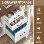 Vabches File Cabinet with 3 Drawers, Farmhouse Lateral File Cabinet Fits Files Letter/A4 Size, Wooden Filing Cabinet with Adjustable Shelves Printer Stand for Home Office, White