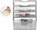 EasyPAG Hanging Wall File Organizer, 5 Pocket Wall Mounted Mail Organizer, Vertical Document Folder Holder with Nametag Label, Space Saving Paper Storage Magazine Rack for Office Home School, Silver