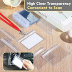 Marspark 50 Pieces Clear Plastic Horizontal Name Badge ID Card Holders with Waterproof Type Resealable Zip, 3.54 x 2.36 in, Transparent PVC Sleeve for Office Back to School Supplies