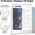 Dunwell Presentation Binder 12-Pocket, Displays 24 Pages, 8.5x11 Portfolio Binder with Plastic Sleeves, Storage and Organizer for Documents, Certificates, Projects, Photos (Ivory)