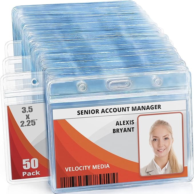 Mifflin-USA Horizontal ID Name Badge Holder (Clear, 3.5x2.25 Inches, 50 Pack), Waterproof and Resealable Plastic Card Holders