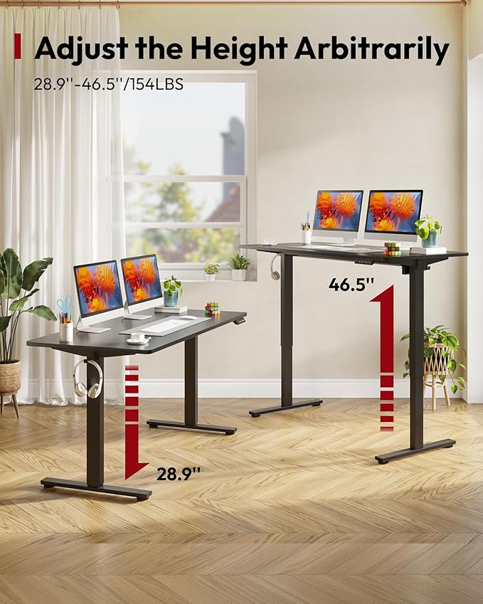 SANODESK Electric Standing Desk 48 x 30 Inches Whole-Piece Desktop Height Adjustable Stand Up Desk w/6-Button Controller Ergonomic Computer Desk for Home Office, Black Frame + Black Tabletop