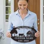 Custom Farmhouse Metal Sign | Personalized Last Name & Established Date Farm Scene Wall Art | Metal Farm Wall Art & Garden Decor | Unique Farmer Gift, Housewarming, or Ranch Decoration