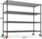 REIBII 55.5''W Heavy Duty Metal Shelves with Wheels - 4PCS Adjustable Garage Storage Rack, 75.6" H X 55.5''W X 24" D