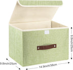 TYEERS Collapsible Storage Boxes, Washable Fabric Storage Bins with Lids, 14.9x9.8x9.8 inches, 2 Pack, Green