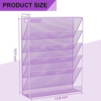 GDINDINFAN Wall File Organizer Holder Mesh Hanging Paper Document Holder, Vertical 6 Pocket Tier for Office Home, Light Purple
